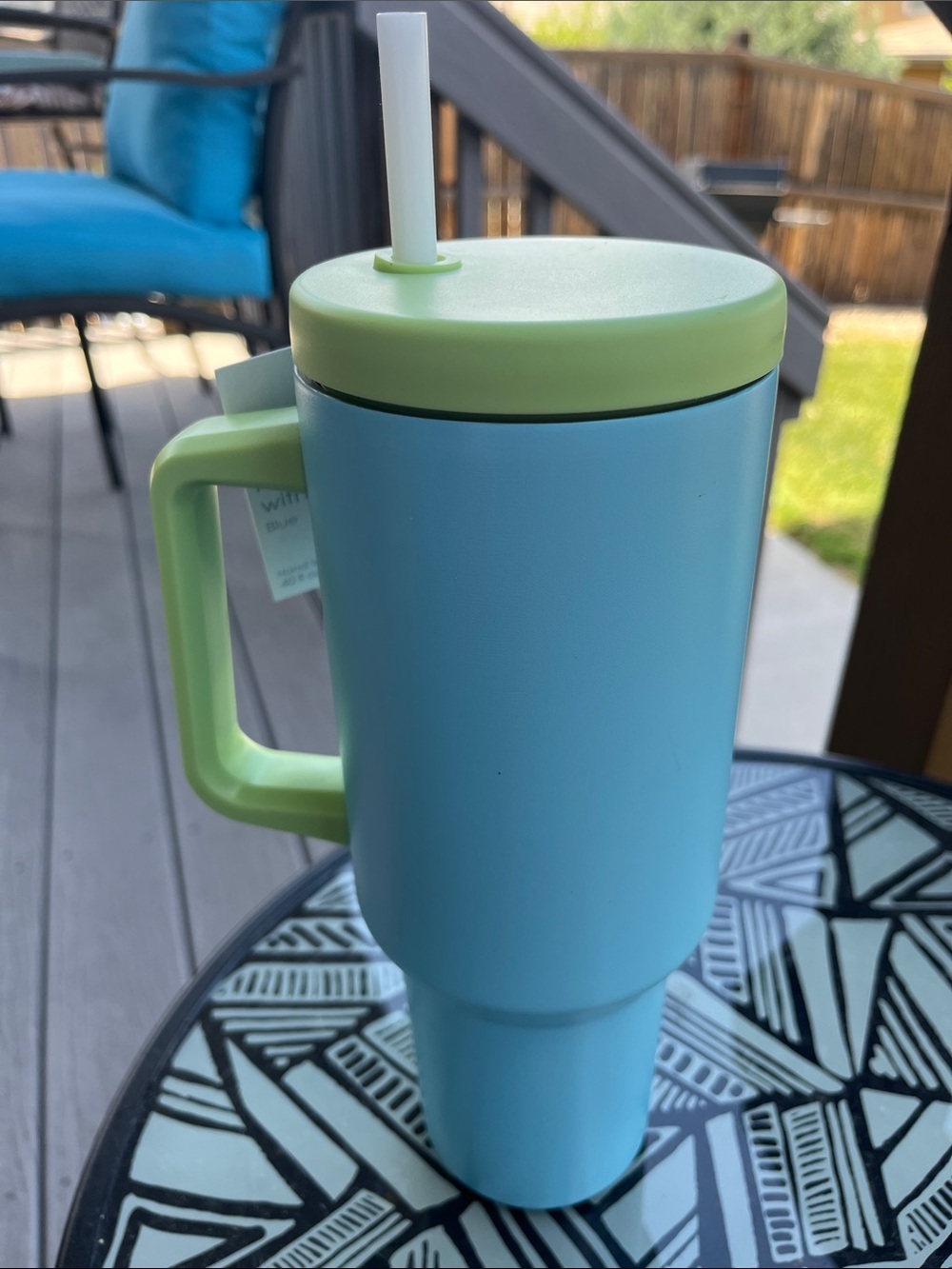 Light Blue & Light Green Insulated Travel Mug with Handle and Straw NWT